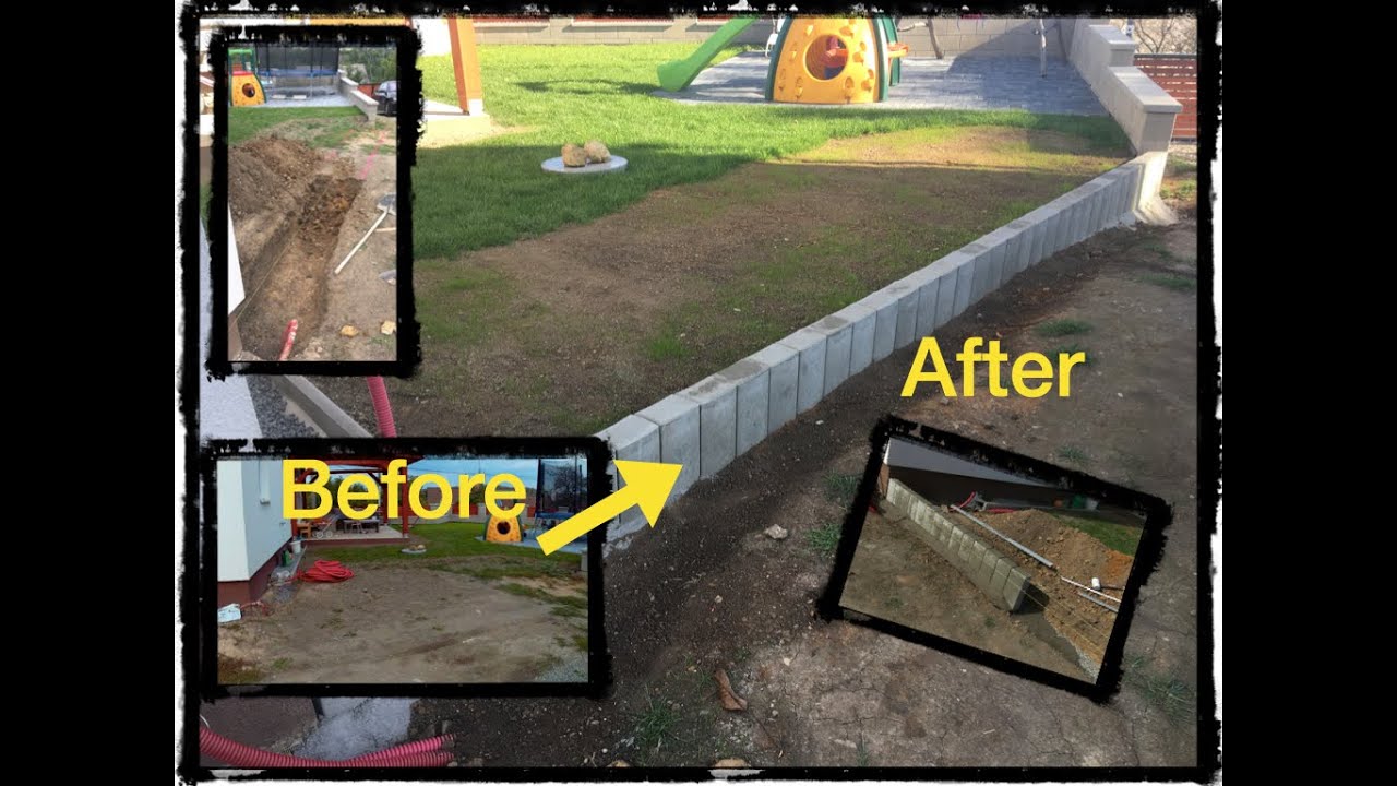 Building concrete palisades around lawn (Full time-lapse)
