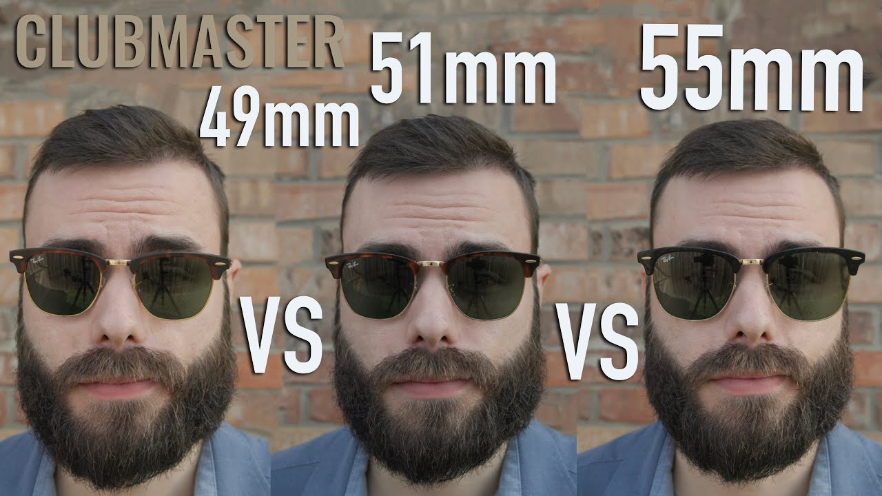 Обновленное сравнение размеров Ray-Ban Clubmaster RB3016: 49 мм, 51 мм и 55 мм