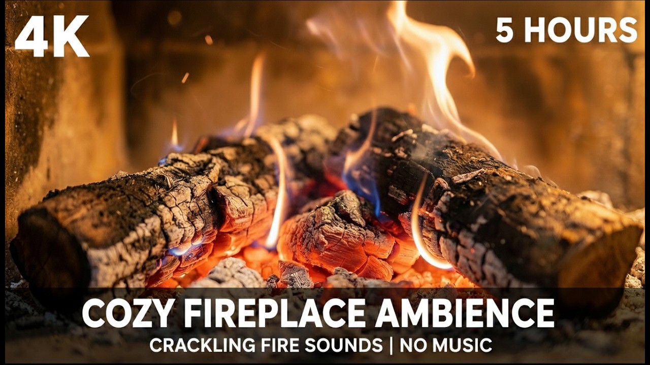 Cozy Fireplace in 4K – Real Burning Wood Sounds – 5 Hours of Pure Relaxation & ASMR