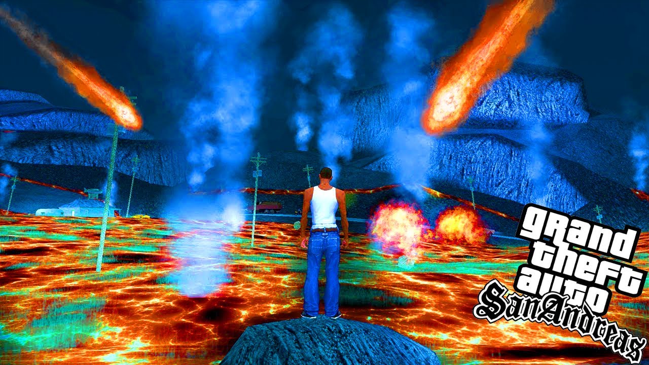 شاهد أكبر كارثة تريخية | انفجار البركان في جي تي اي سان اندرياس GTA San Andreas explosion volcano