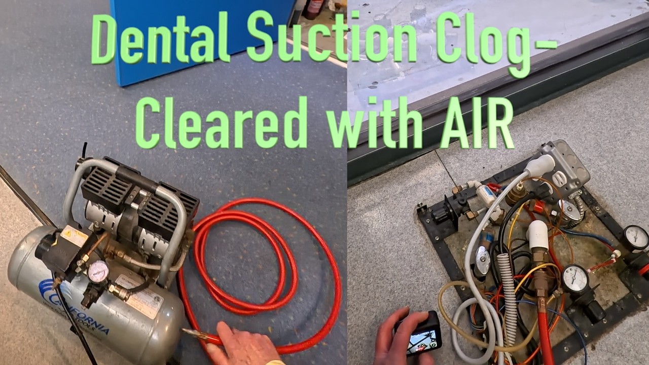 Dental Unit Central Suction Clog Cleared with Compressed AIR and WATER-  HOW TO DIY
