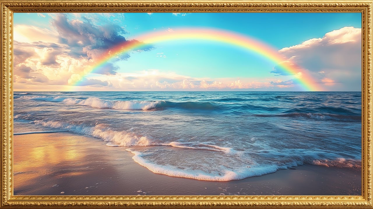 Rainbow Over the Ocean | Vintage Gold Frame | 4K TV Art Screensaver