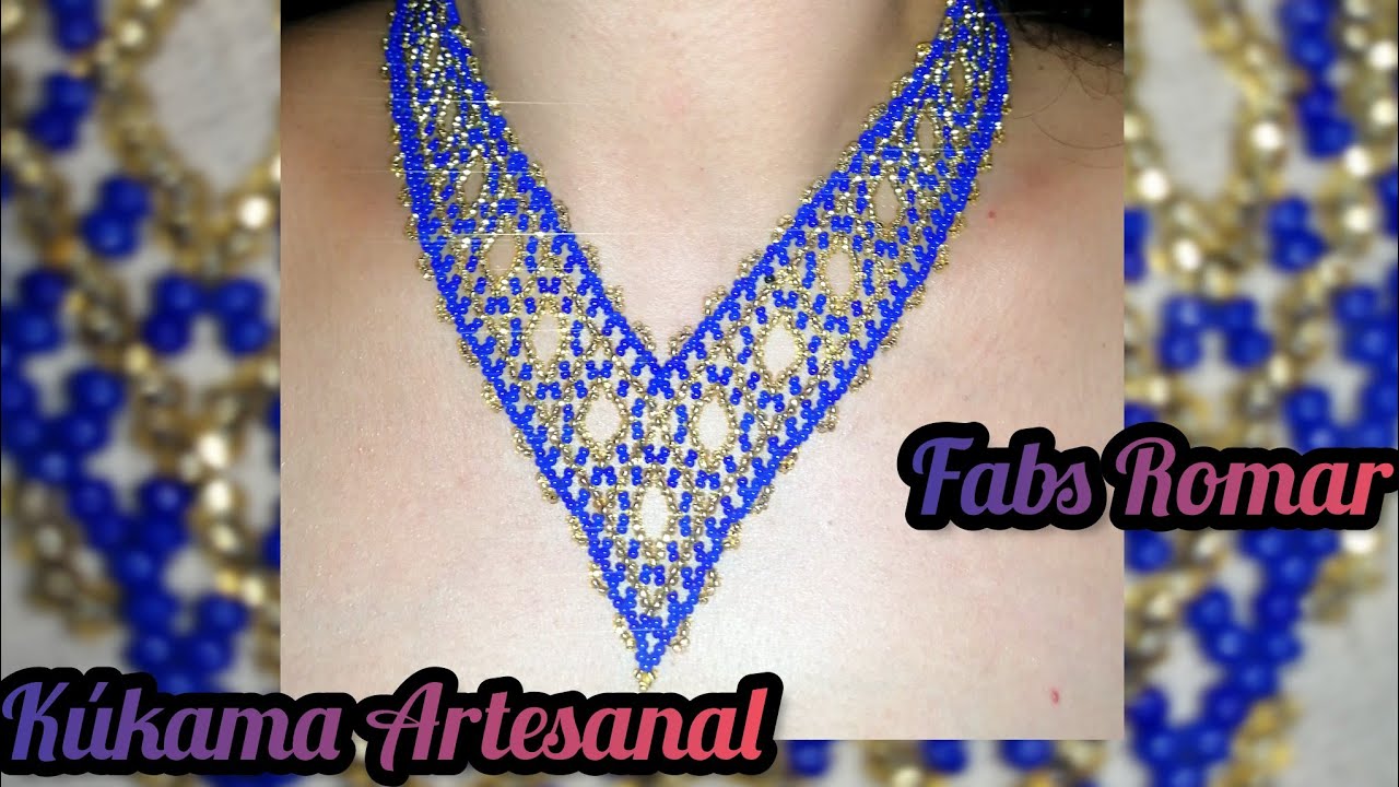 Collar de chaquira Azul/Dorado  rombo abierto 💙💛