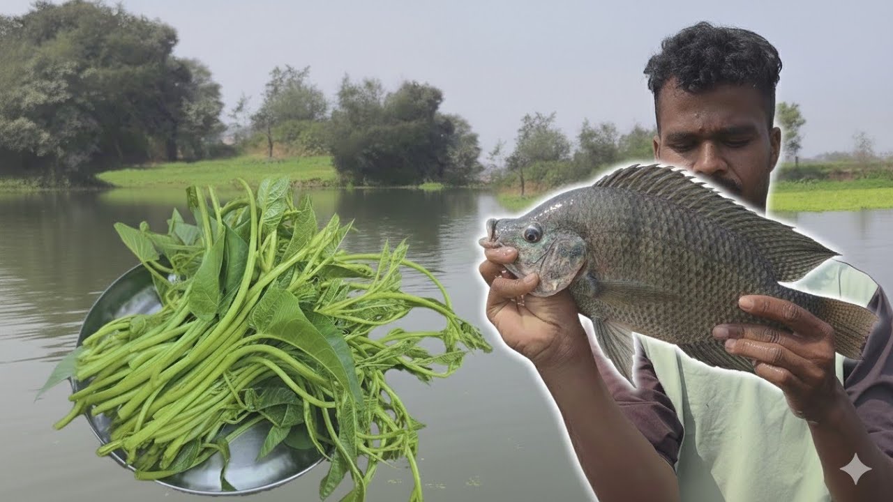 पहिल्यांदाच बनवली नदीवरची नाळ भाजी🫜सोबत चिलापी🐠फ्राय जाळ्याला लागले मोठी मोठी चिलापी मासे