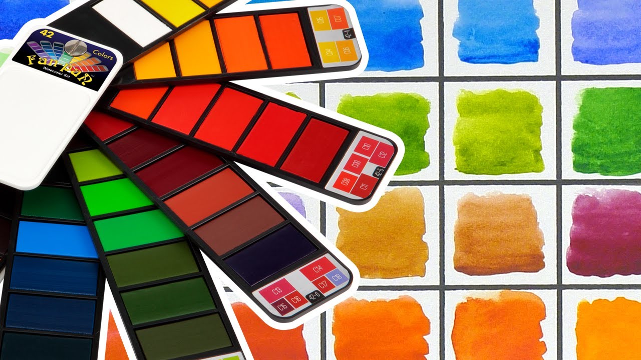 Unbox and Swatch - Fan-Pan Artist Watercolors Set Of 42 Colors with Water Brush