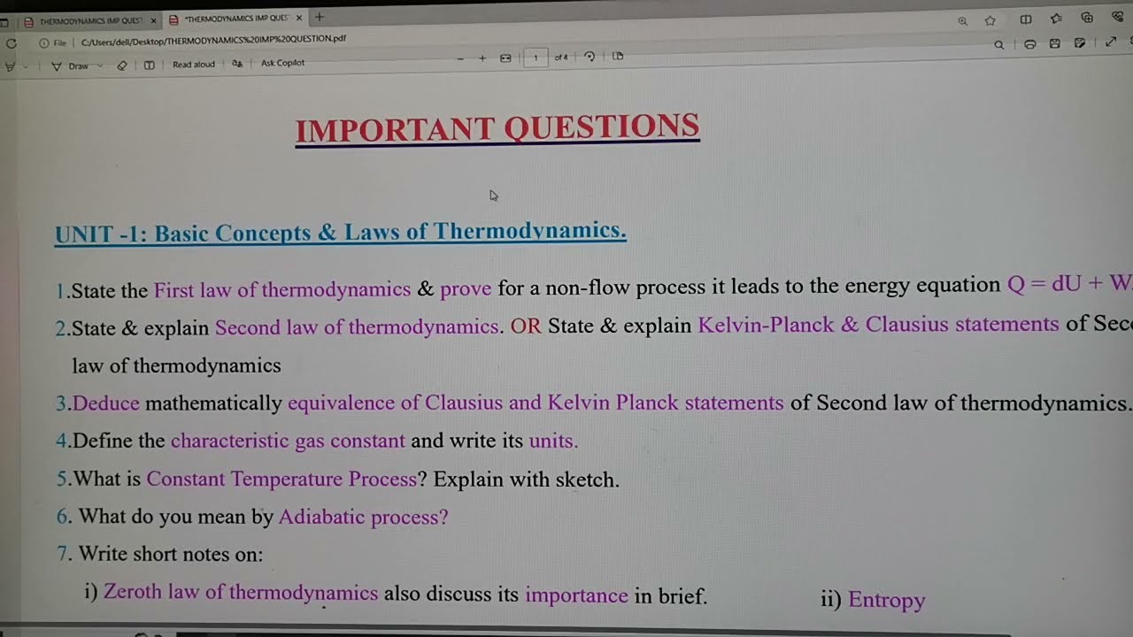 RGPV - Thermodynamics Important Questions for Mechanical Engineering.