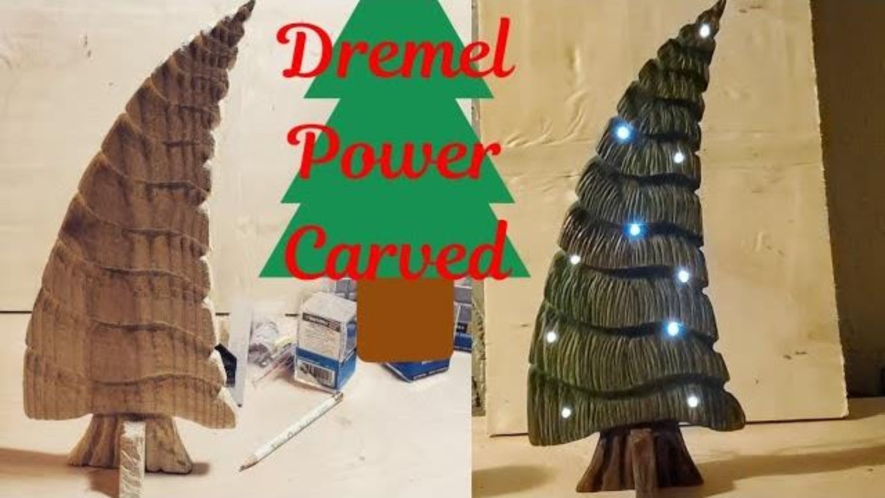 Power Wood Carving Whimsical Christmas Tree with Dremel Rotary Tool