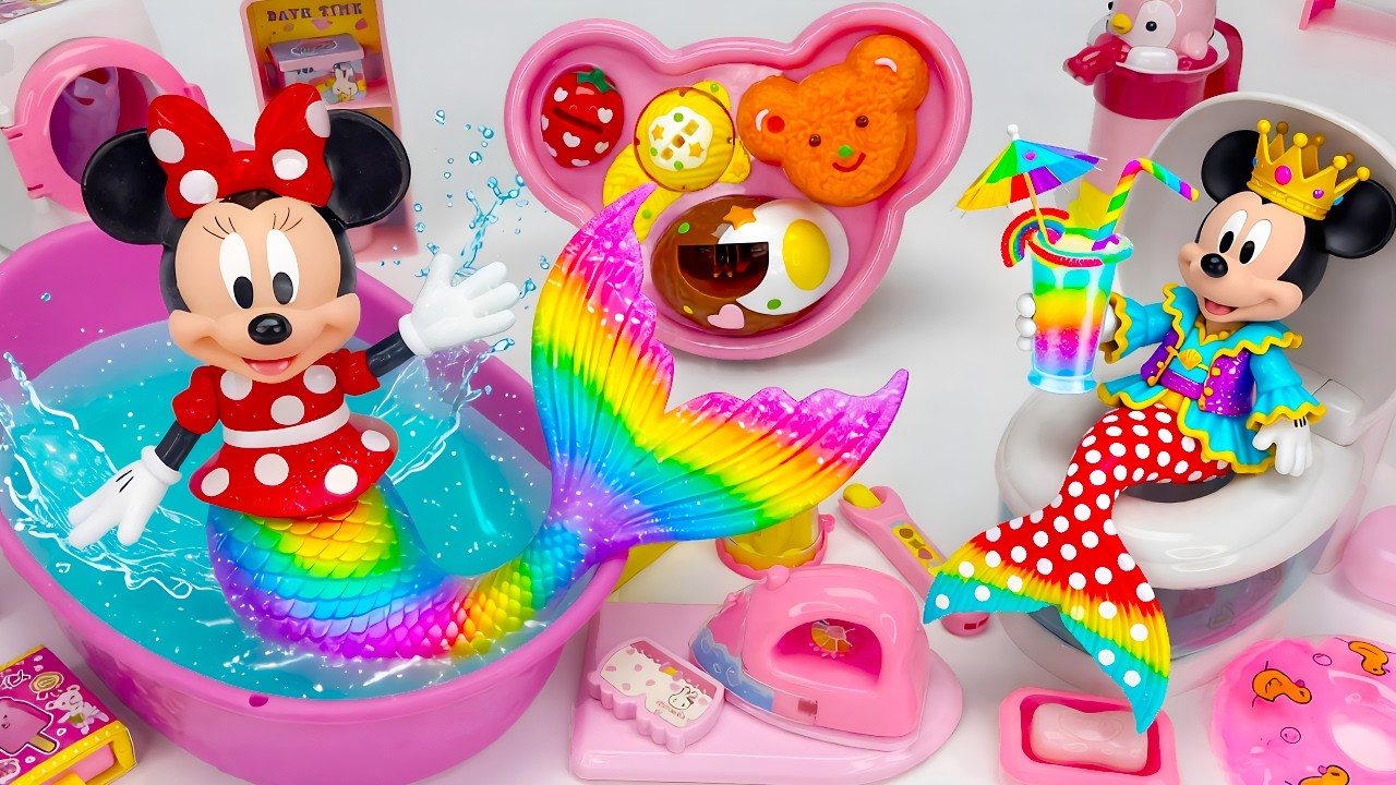 Minnie Mouse 2026🎀 Set Unboxing rainbow mermaid bath y desayuno sorpresa con juguetes Disney ASMR