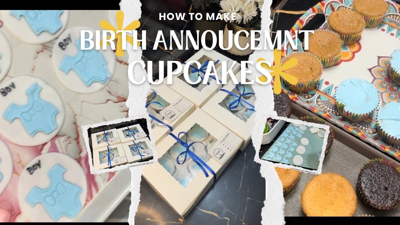 Baby Birth Announcement Cupcakes | How to make Fondant Toppers. 