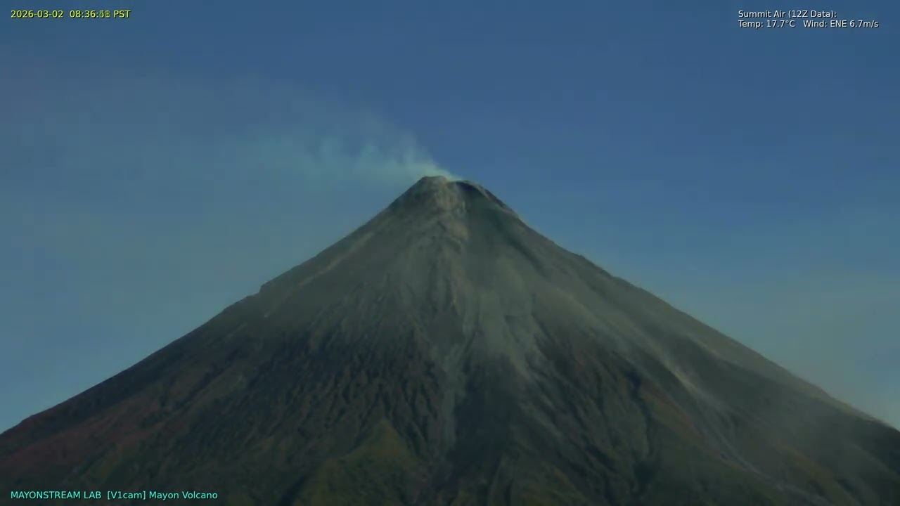 Mayon Volcano: 24-Hour Time-lapse [500x Speed] - March 02, 2026