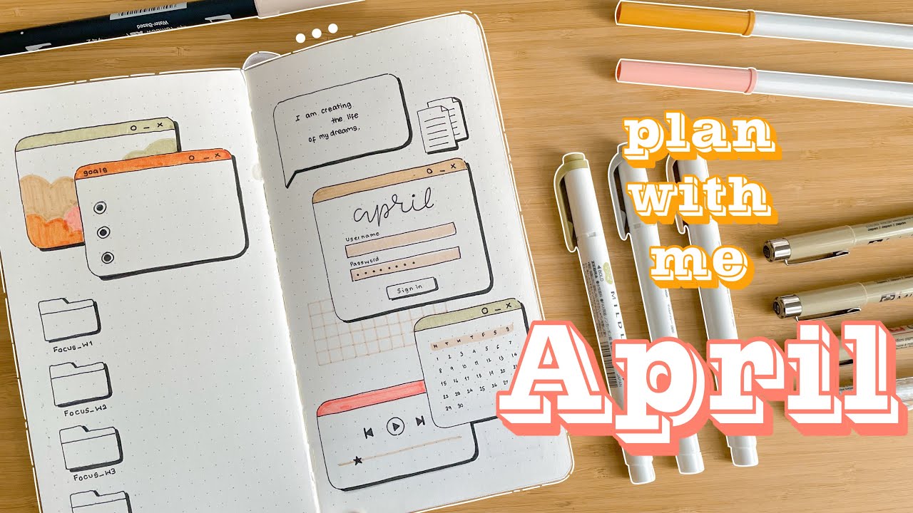 April Bullet Journal Setup • Plan with me ☁️ computer screen theme