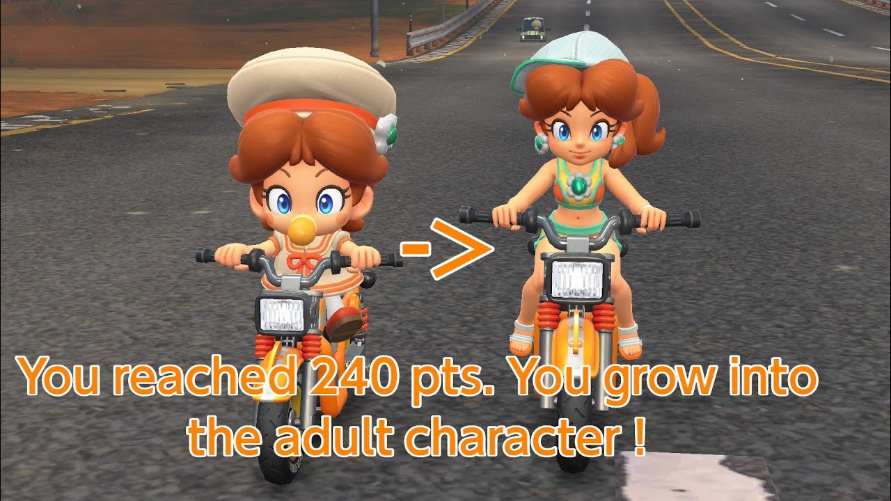 You reached 240 pts. You grow into the adult character ! Mario Kart World VS race with friends