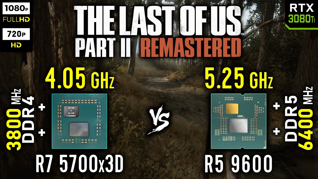 Ryzen 7 5700x3D vs Ryzen 5 9600 in The Last of Us Part 2 Remastered | RTX 3080 Ti [ 1080p, 720p ]
