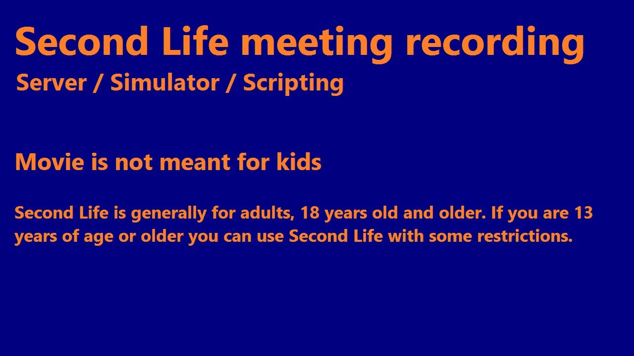 Second Life: Server / Simulator / Scripting meeting (20 January 2026) (text only)