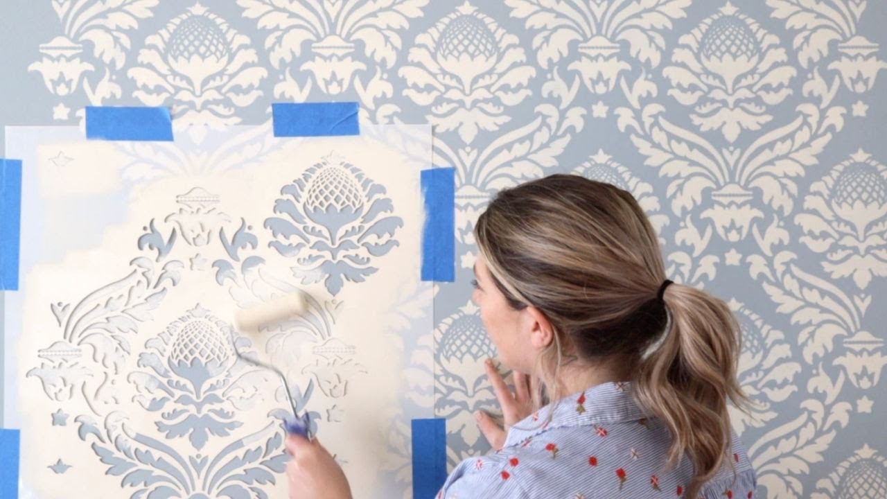 How To Stencil An Expensive Looking Accent Wall With A Damask Stencil