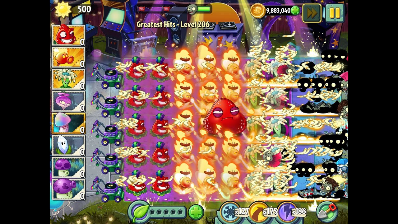 Plants vs Zombies 2 Greatest Hits Epic Hack - Level 206 - Strawburst, FirePeashooter & Bloomerang