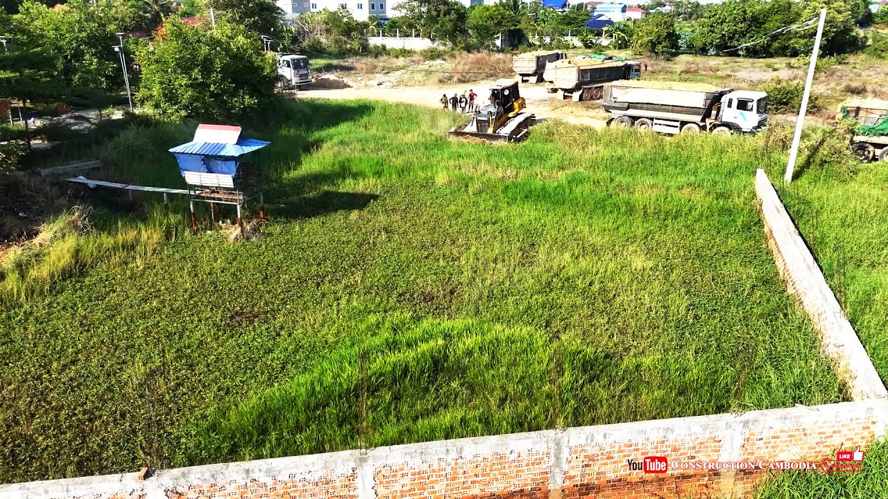 First New Landfill Small Project Completed! Skilled Dozer Pushing Soil & Dump Trucks Dumping Dirt