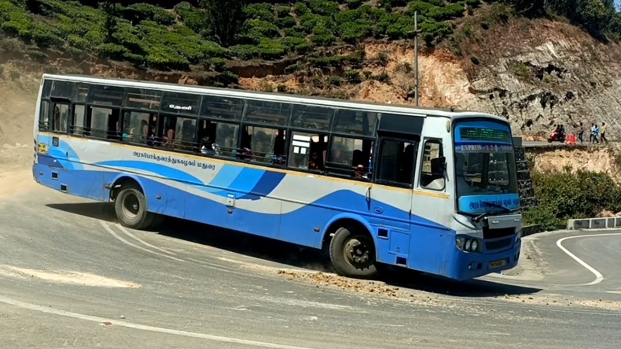 Govt Bus And Car Turning Munnar Hairpin Bend Hills Driving Kerala