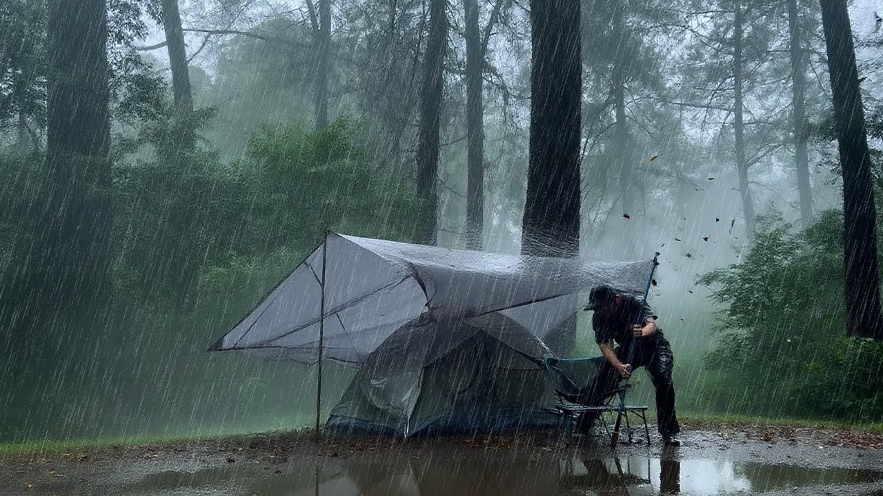 Caught in a Storm While Camping⛈️Camping in Heavy Rain & Strong Wind