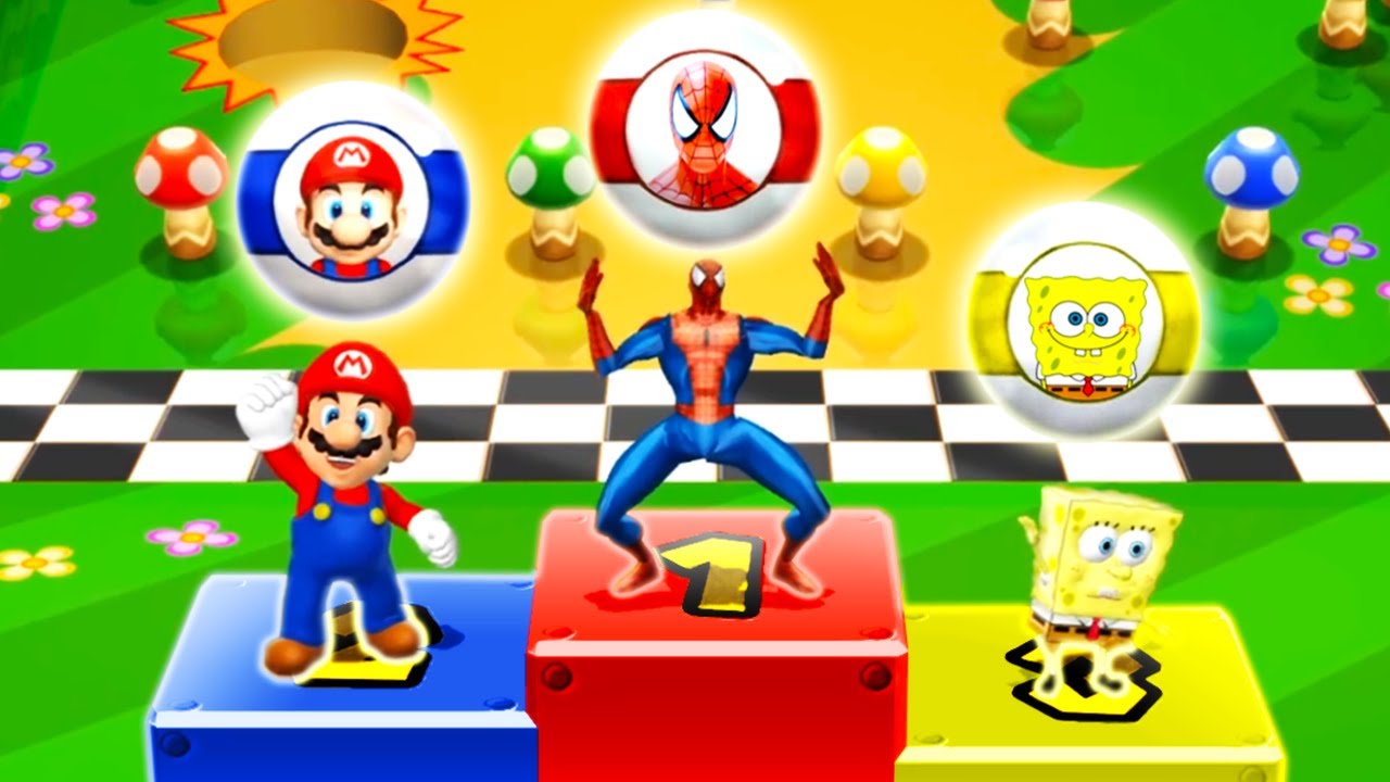 Mario Party 9 Minigames - Mario Vs Spider Man Vs Spongebob Square Pants Vs Luigi (Master Cpu)