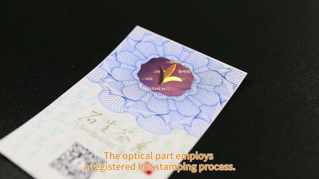 Anti counterfeiting label used on tea packaging