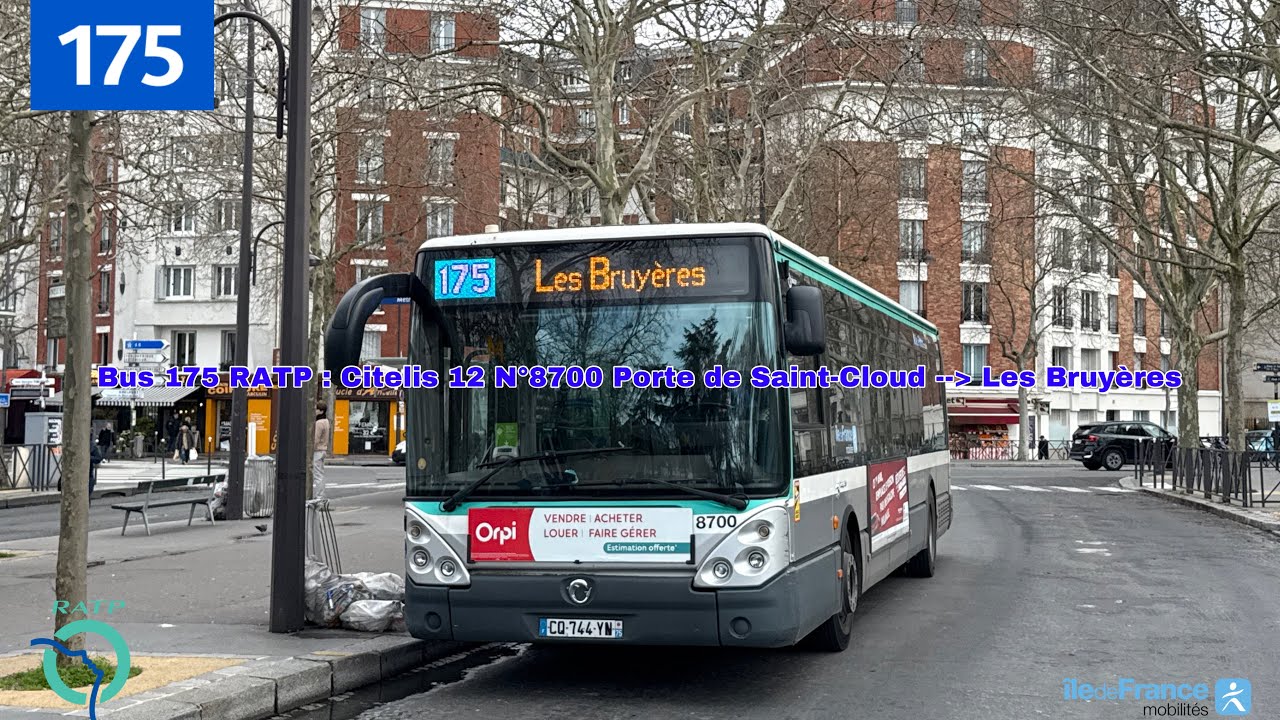Bus 175 RATP : Citelis 12 N°8700 Porte de Saint-Cloud / Les Bruyères