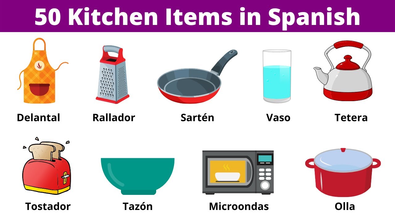 Spanish vocabulary in the Kitchen. 50 Kitchen items in Spanish.
