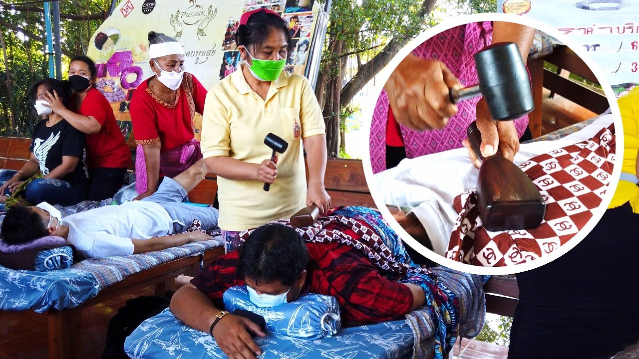 $8 Tok Sen THAI HAMMER MASSAGE at a Floating Market in Thailand
