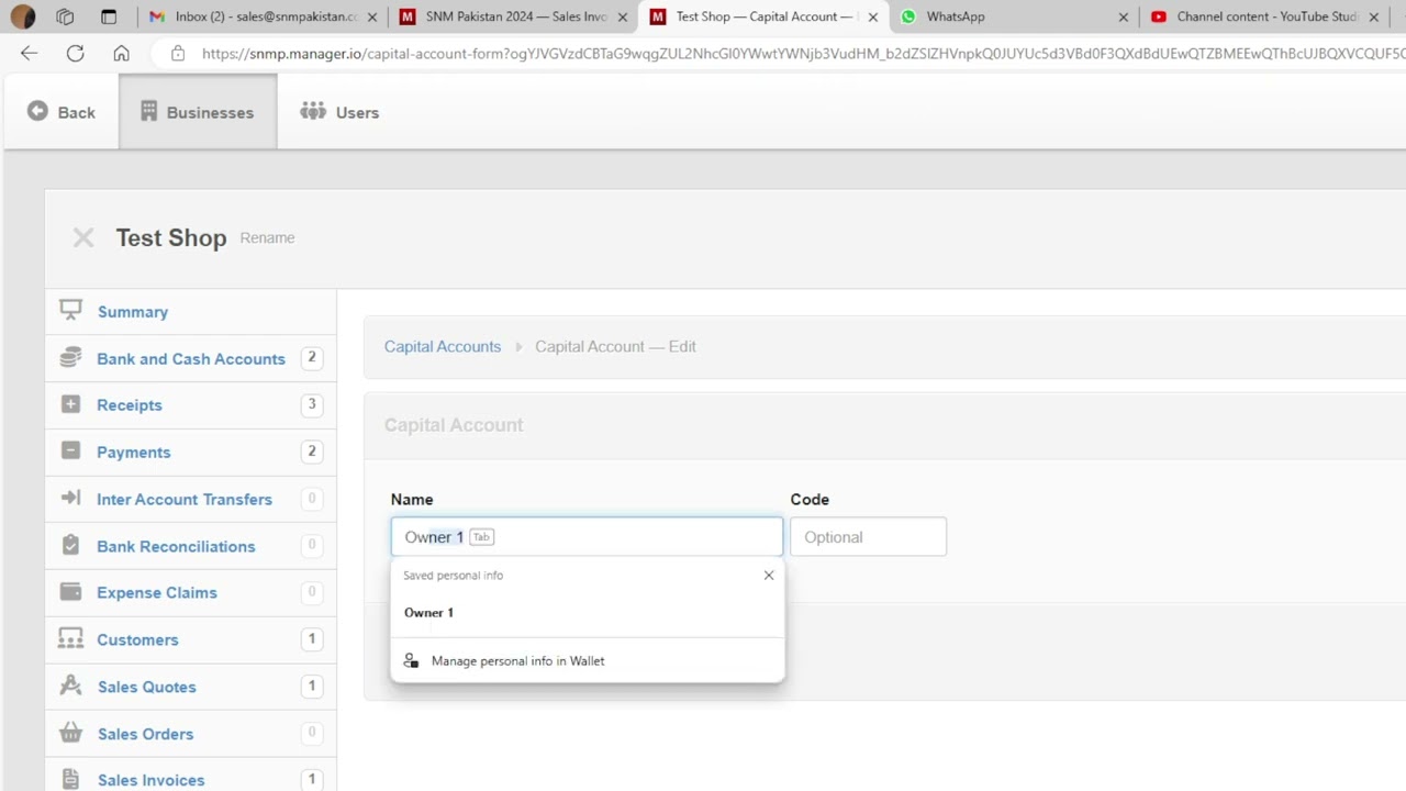 Capital Accounts in Manager Accounting Software