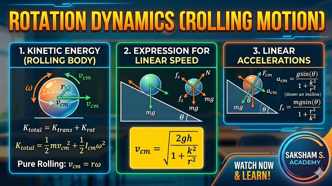 🚀 Rolling Motion Fast Revision: Kinetic Energy, Speed & Acceleration | Class 12 Physics |Rotational 