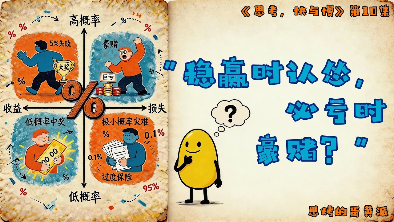 《思考，快与慢》第10集：“稳赢时认怂、必亏时豪赌”，揭秘“四重决策模式”        #思考快与慢  #四重决策模式  #认知心理学 #行为经济学 #投资心理学 #彩票心理学  #思维升级