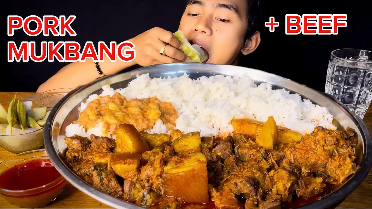 PORK WITH BEEF CURRY MUKBANG || MANIPURI MUKBANG .