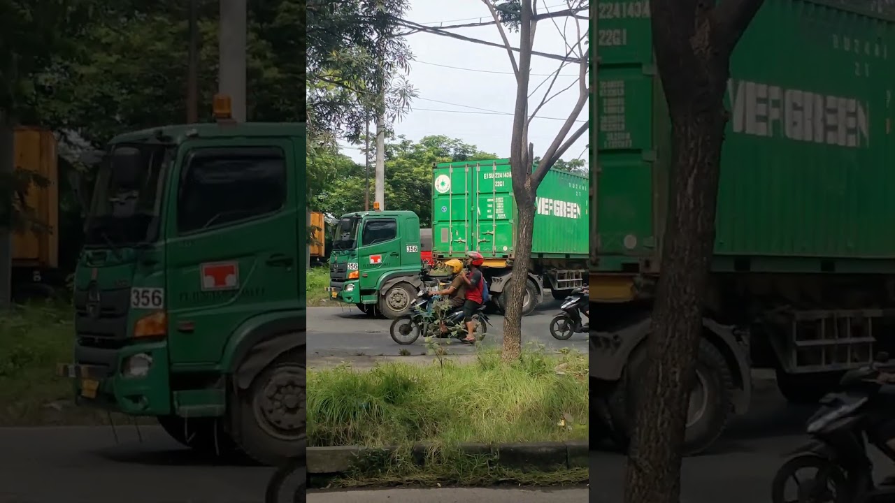 hijau hijau truk container 40vit mutar balik 
