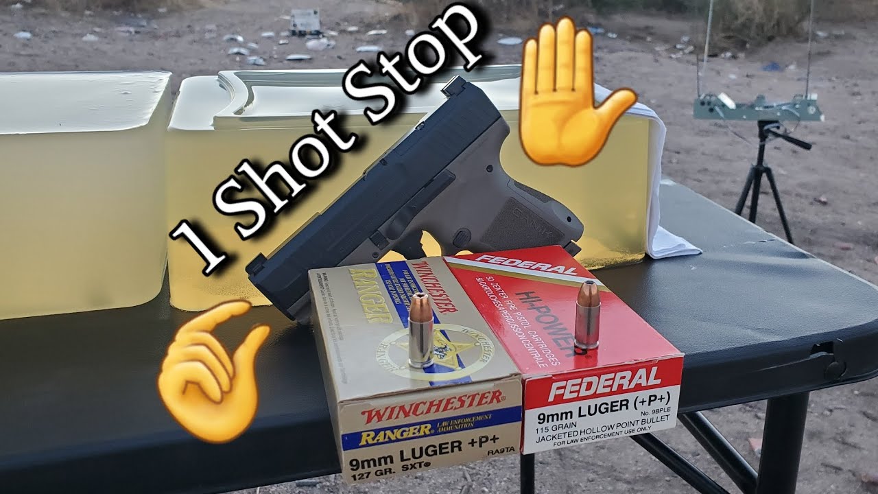 1 Shot Stop (Short Barrel) 9mm +P+ Winchester Ranger VS Federal 9BPLE Ballistics Gel Test