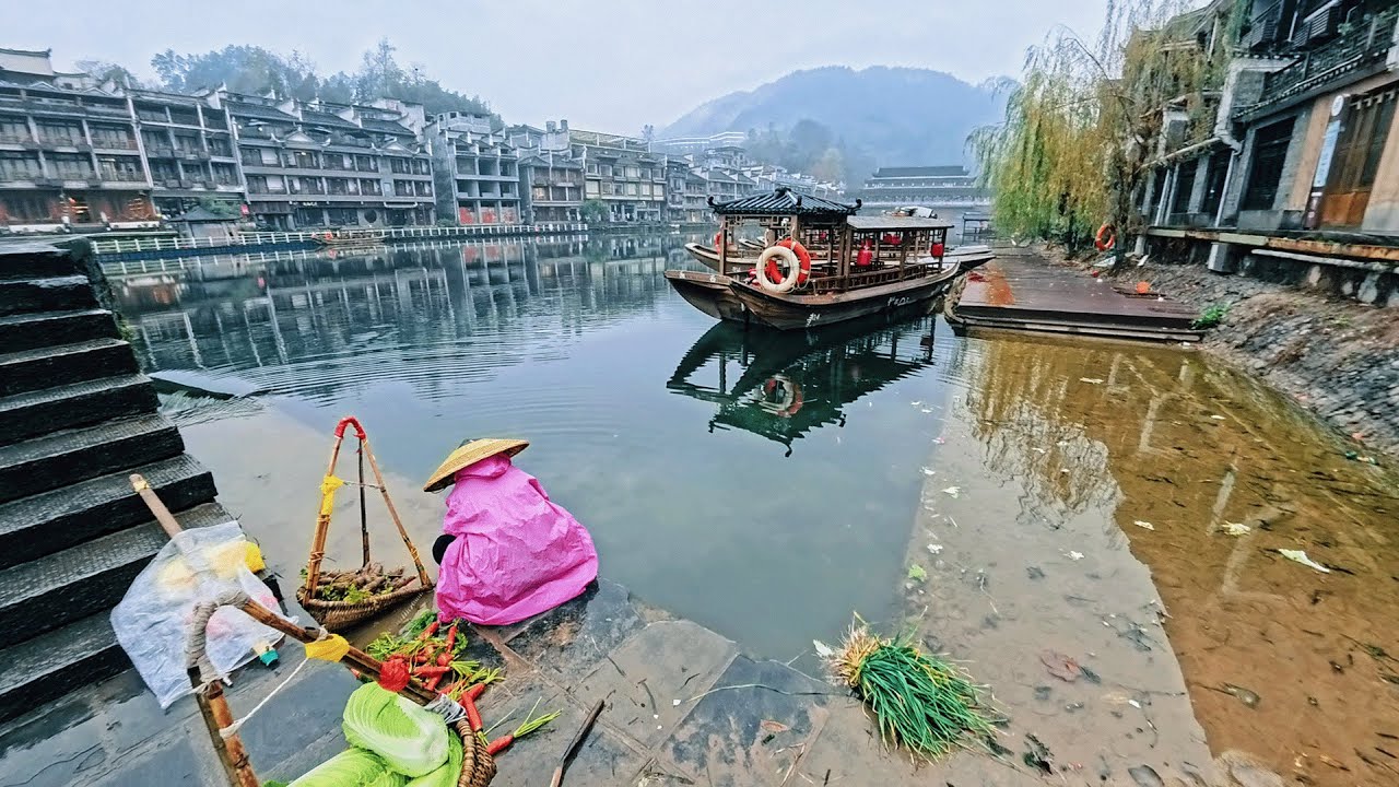 Walking Through Fenghuang Ancient Town | Morning to Night in China | 4K No Commentary