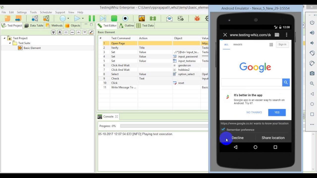 Web Application Test Automation Over Android Device