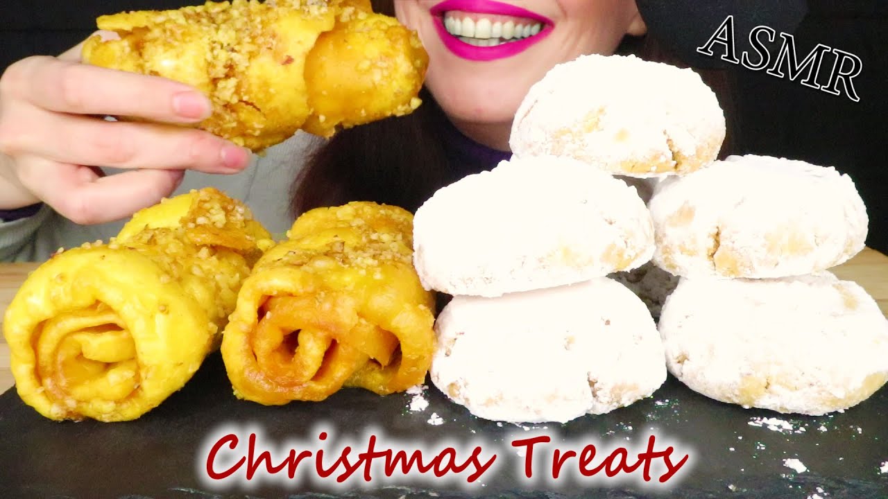 KOURABIEDES & DIPLES - GREEK CHRISTMAS SWEETS 🎅🏽 | No Talking | ASMR Mukbang - 먹방 | Eating Sounds