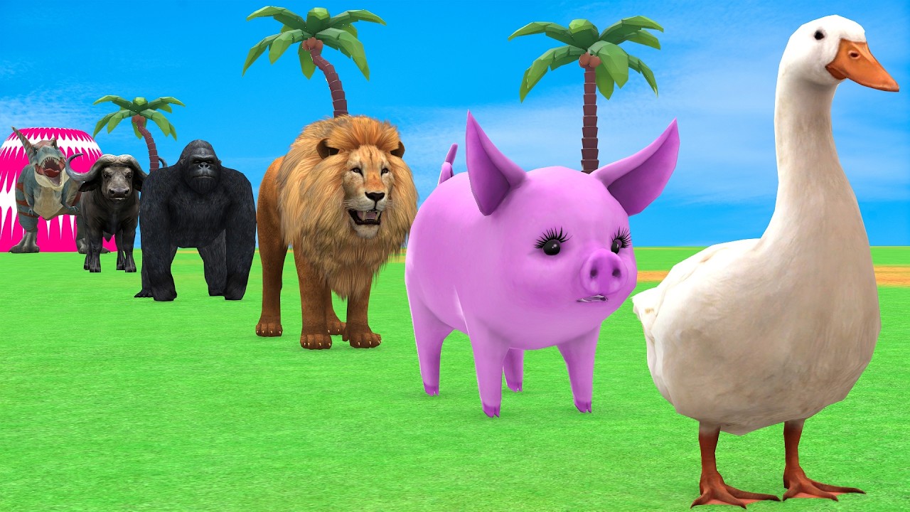 Long Slide Game with Cow Elephant Gorilla Hippopotamus Tiger 3d Animal Game Funny 3d Animals