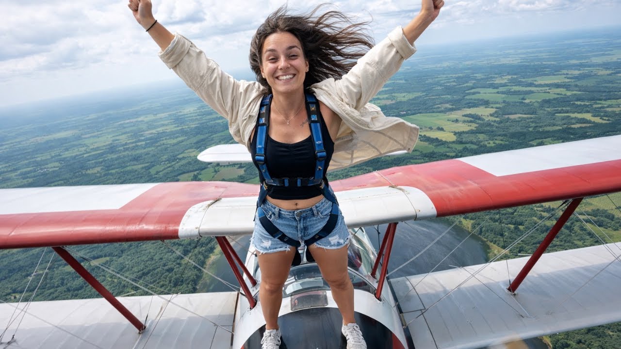 DEBOUT SUR LES AILES D'UN AVION EN VOL