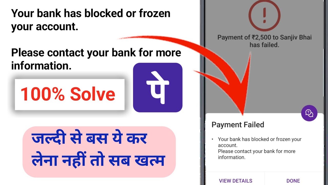 Your bank has blocked or frozen your account.Please contact your bank for more information