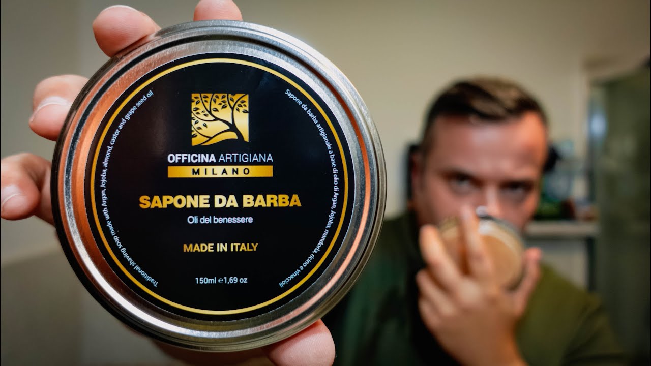 Sapone da barba Officina Artigiana Milano - Oli del Benessere con Pennello in tasso Muhle