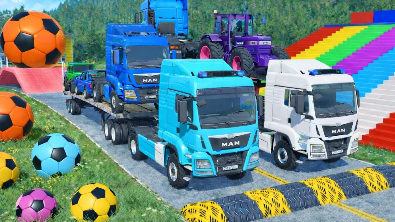 Flatbed Truck & Mcqueen | Transportation with Truck - Pothole vs Truck vs Car vs Train #19 BeamNG
