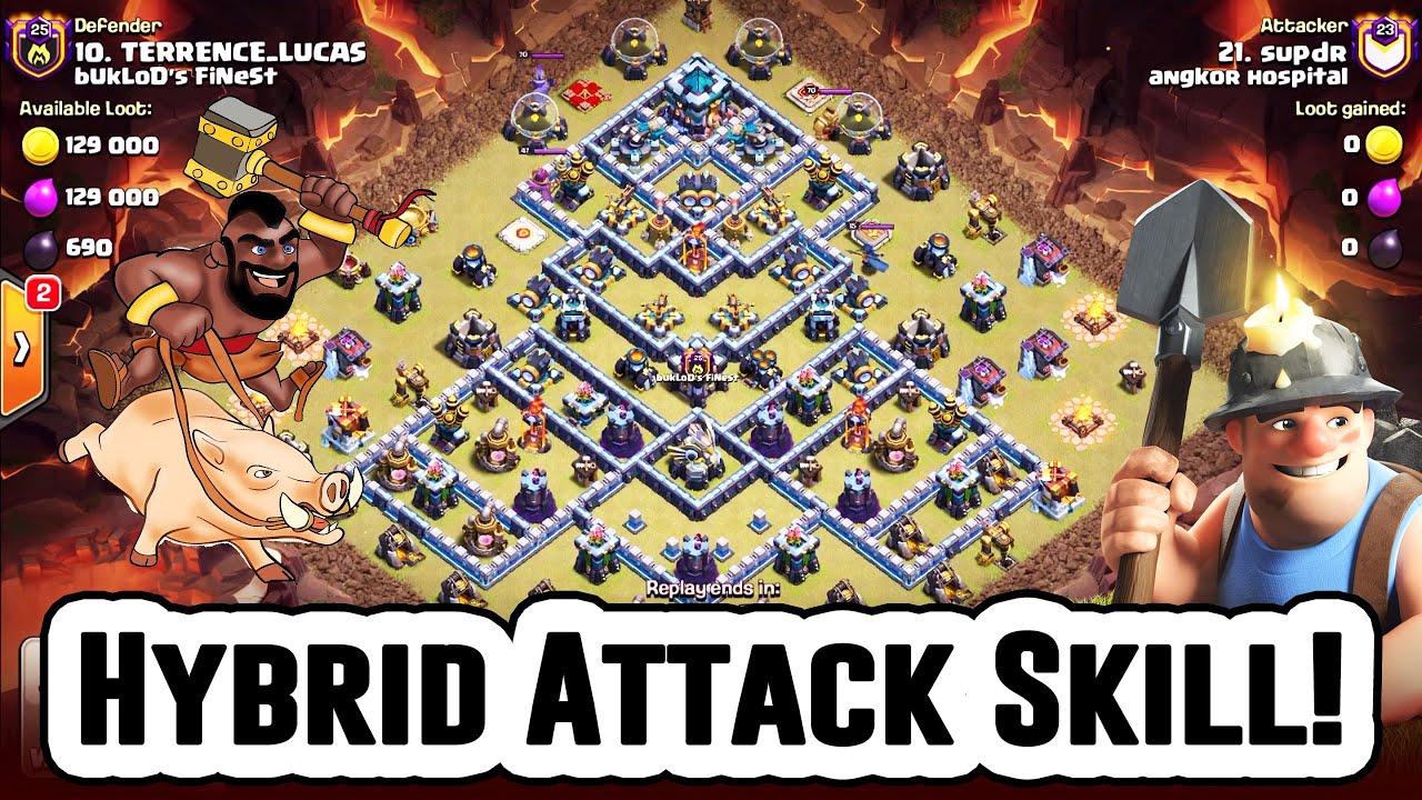 CRAZY STRONG! TH13 MINER HOG HYBRID ATTACK SKILL DESTROY 3-STAR TH13 ( Clash of Clans )