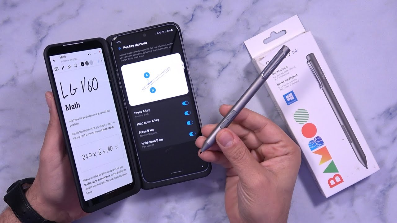 LG V60 ThinQ 5G Working With A Wacom Stylus Pen For Writing, Drawing, Gaming On Both Dual Display