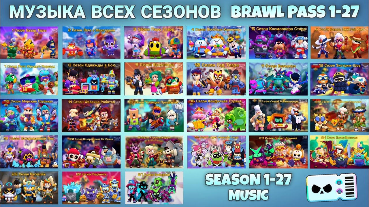 Музыка Всех Сезонов Бравл Пасс 1-27 Бравл Старс | Brawl Stars All Brawl Pass Seasons Music 1-27