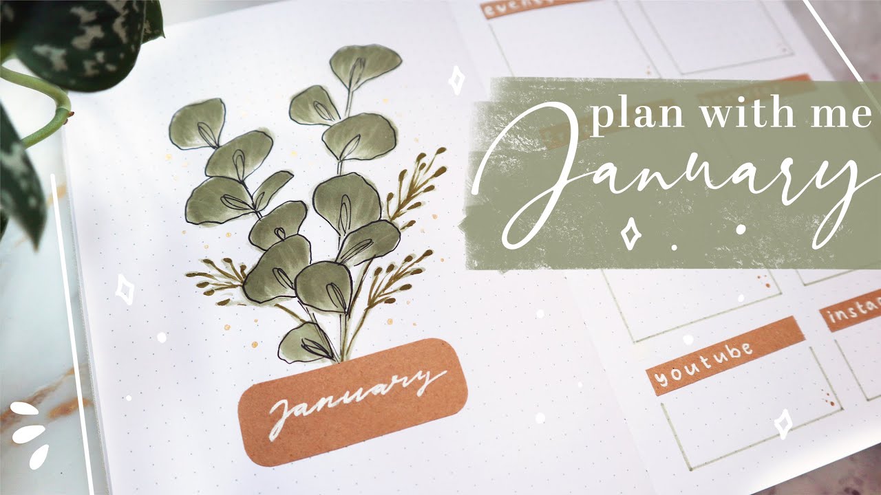 January 2022 bullet journal setup | plan with me | simple eucalyptus theme 🌿