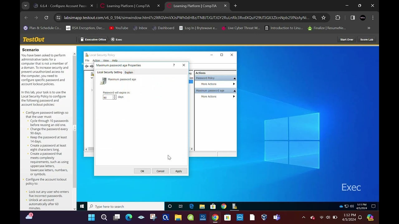 6.6.4 Configure Account Password Policies : TestOut