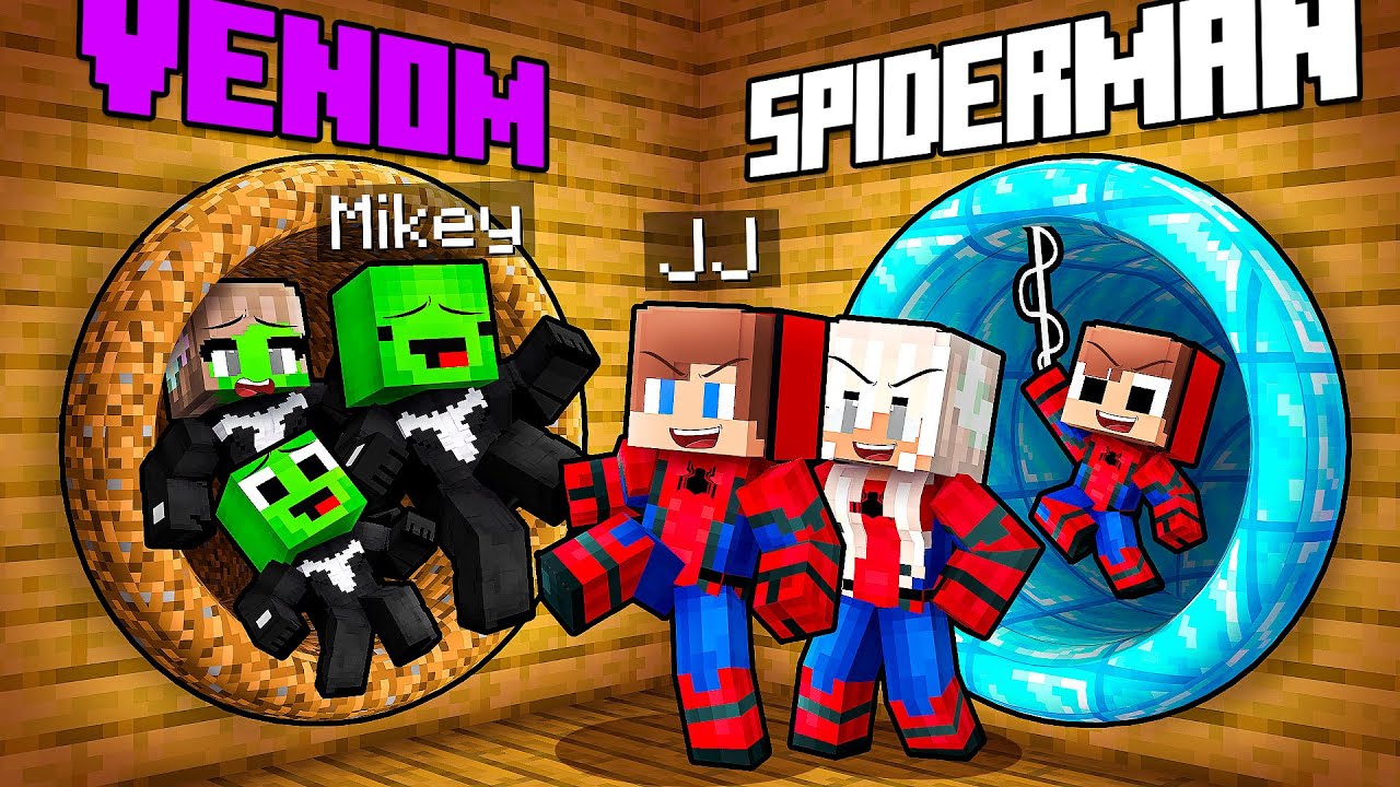JJ and Mikey: SPIDER-MAN vs VENOM Choose a Tunnel Battle in Minecraft - Maizen