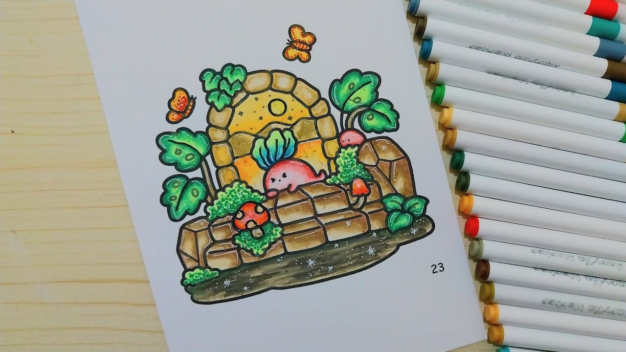 Coloring Time with Zada | Mewarnai tema sore hari dengan sunset cantik menggunakan acrylic marker