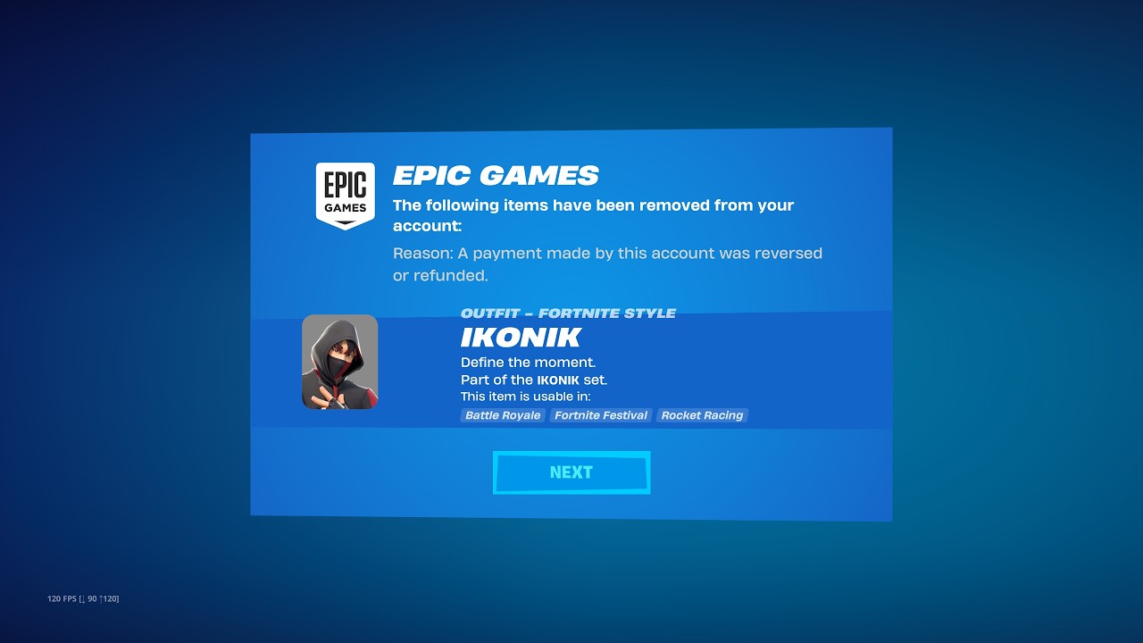 Fortnite испортил этот аккаунт.